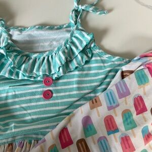 Eleanor Rose Teal Striped Dress with Popsicle Summer Pattern 10-12 Girls Youth